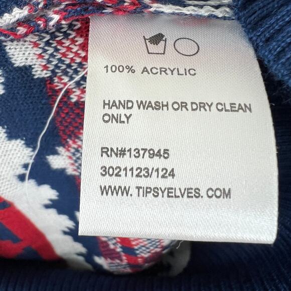 TIPSY ELVES Blue Red White Sweater Dress Knit Sequin Fair Isle Size Large L NEW - Picture 12 of 12